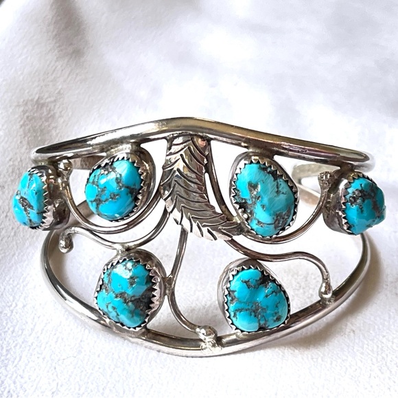 Sleeping Beauty Mine SW Turquoise Silver Split Shank Cuff Bracelet Signed AB